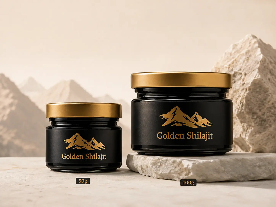 Golden Shilajit 50g and 100g resin size comparison