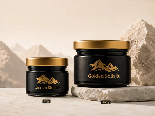 Golden Shilajit 50g and 100g resin size comparison